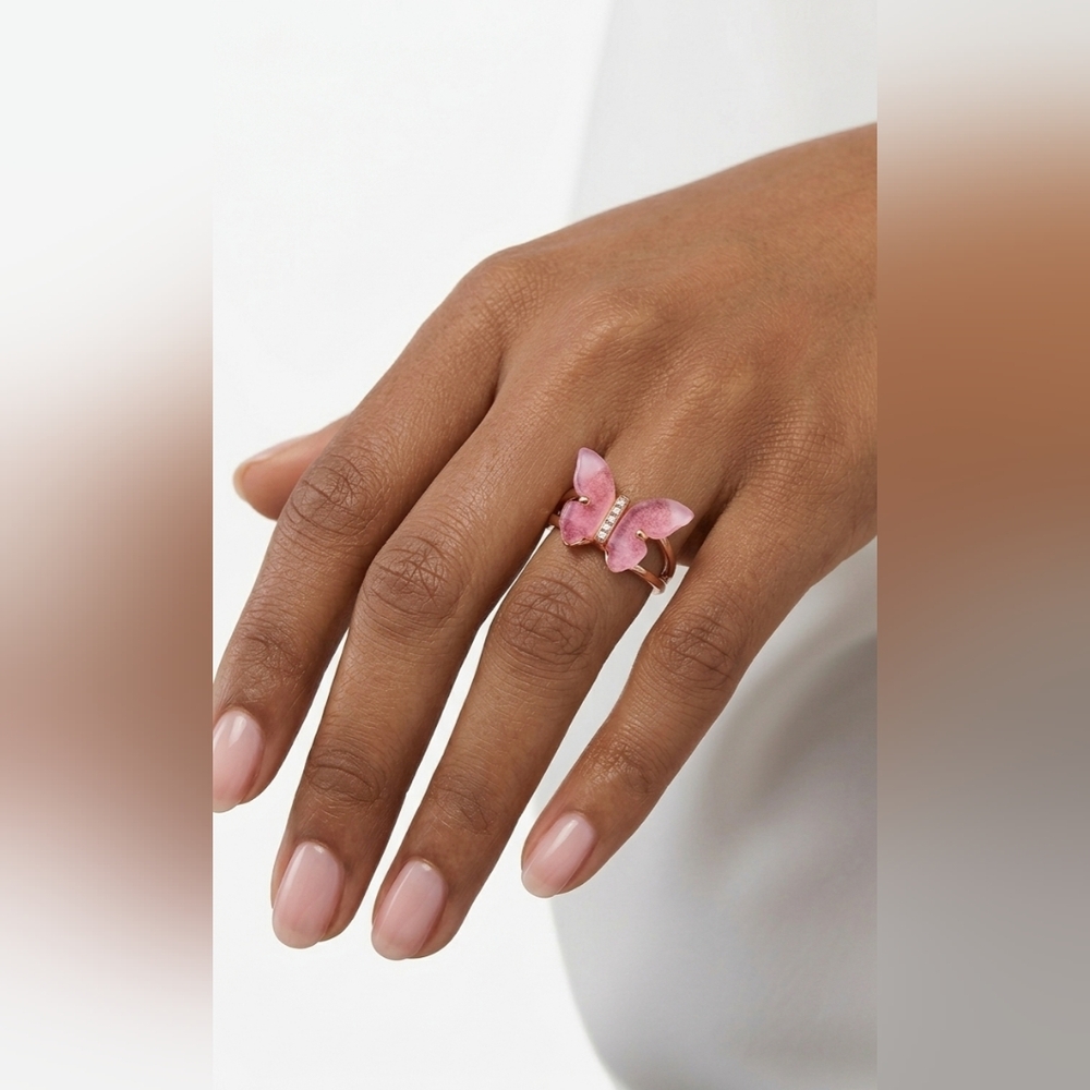 Pink Butterfly & Rhinestone Ring NWOT - Picture 2 of 14